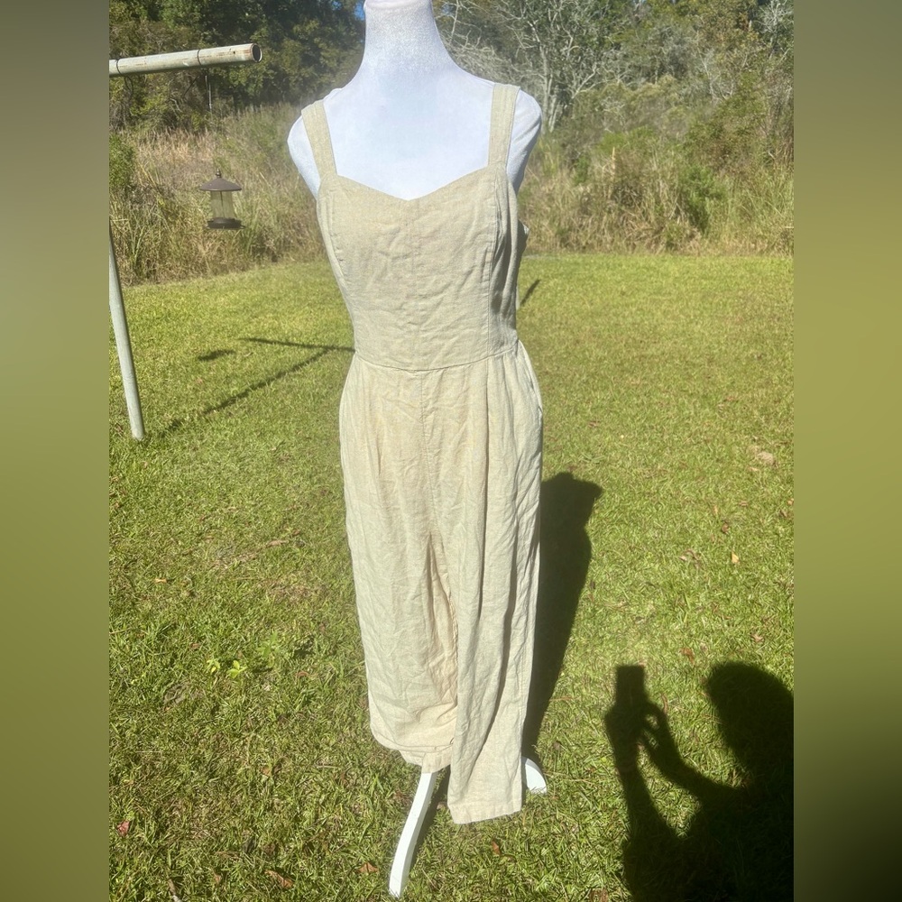 Old Navy Med Fit & Flare Linen-Blend Jumpsuit Natural Linen  Oatmeal Color NWT
